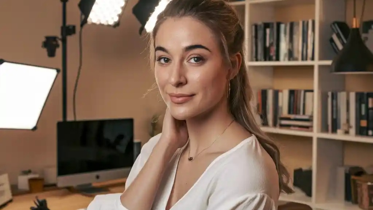 Smiling entrepreneur posing for a headshot in their home office in Vaughan