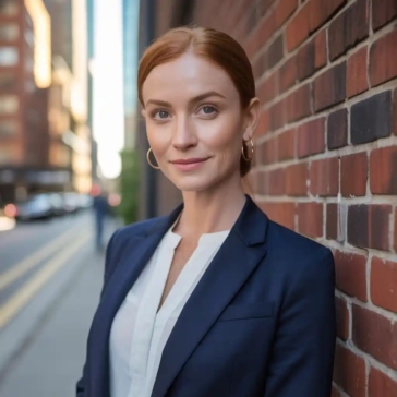 Outdoor headshot of a businesswoman in the Distillery District Toronto