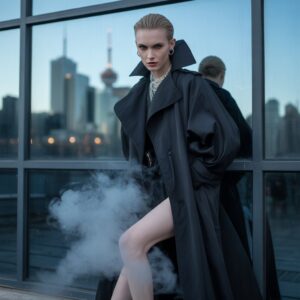 Fashion photoshoot in Toronto studio with professional model wearing designer outfit, captured by Green Day Photography