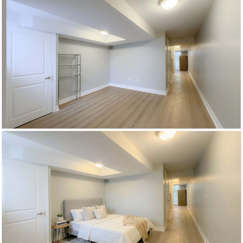 Professional furniture photography for real estate listings, enhanced with AI for accurate colors and sharp details