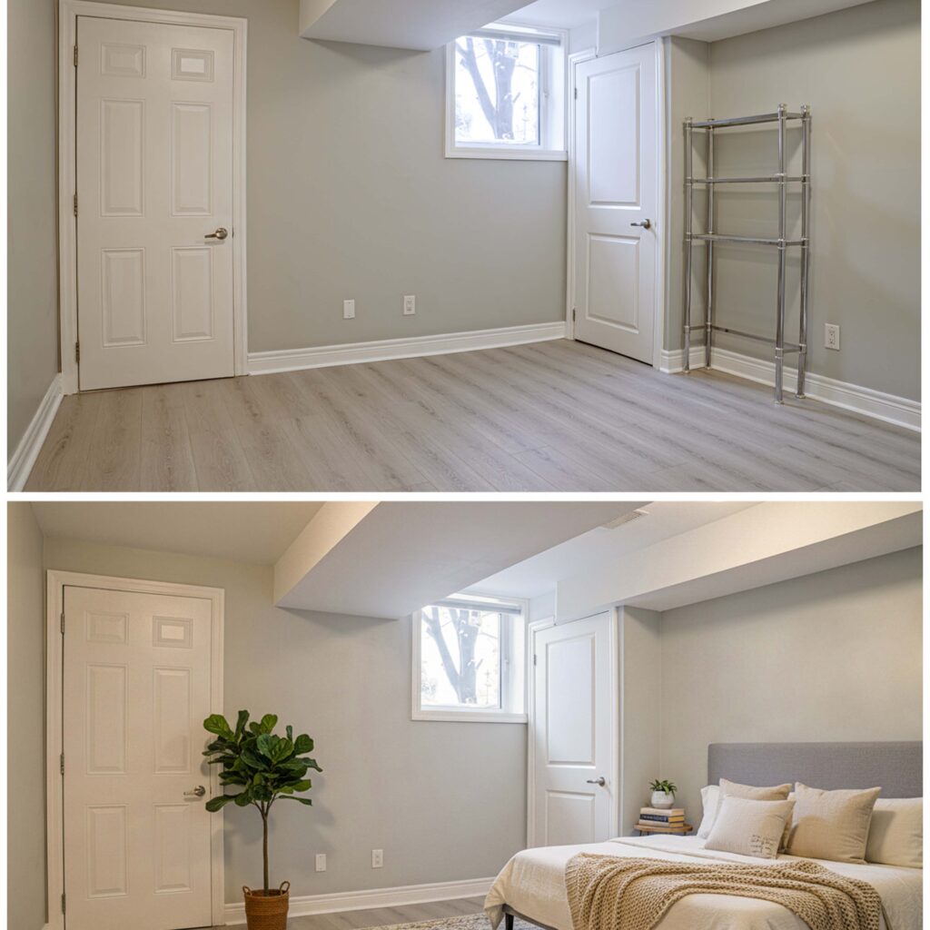 Luxury real estate photography with furniture staging, enhanced by AI for clarity, depth, and visual appeal