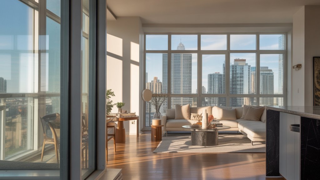 AI-assisted virtual staging for an empty room in a Toronto property with realistic furniture proportions