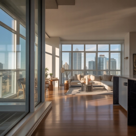 AI-assisted virtual staging for an empty room in a Toronto property with realistic furniture proportions