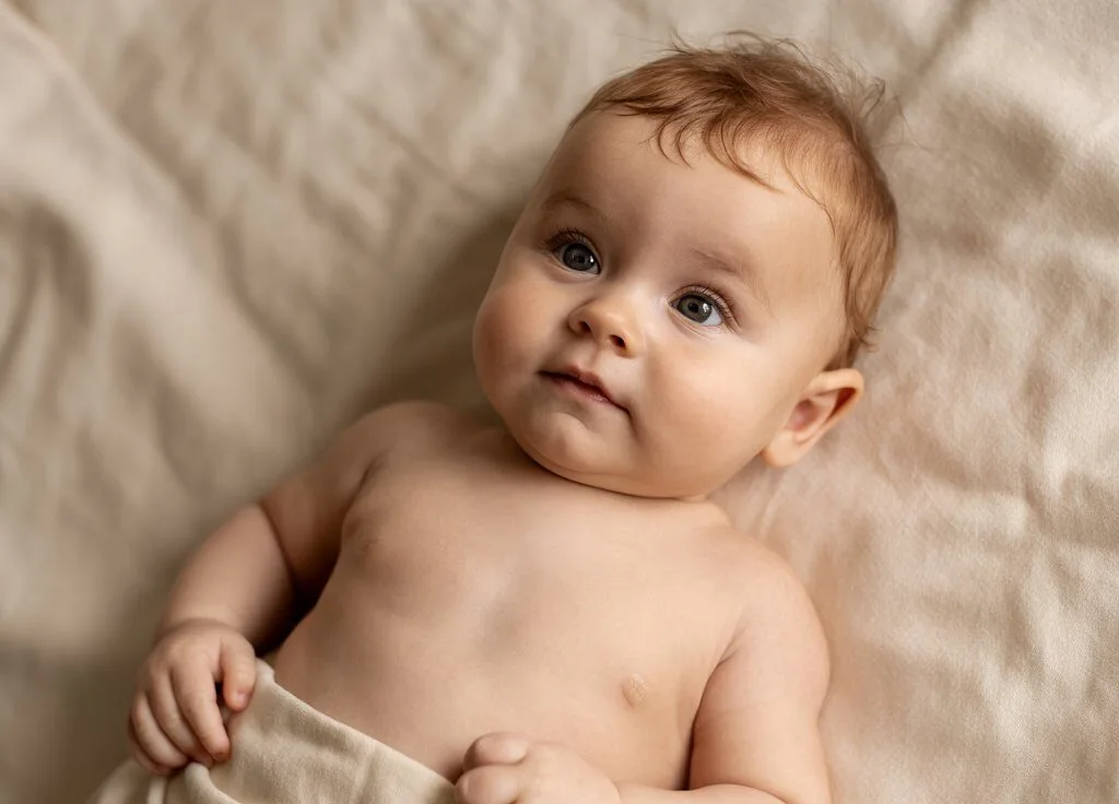 Newborn passport photo setup on a white blanket in Toronto