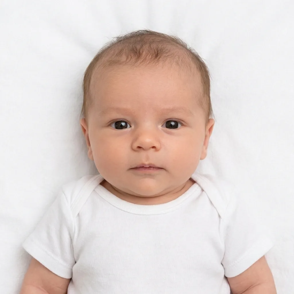 Newborn positioned safely for a Canadian passport photo with a plain light background