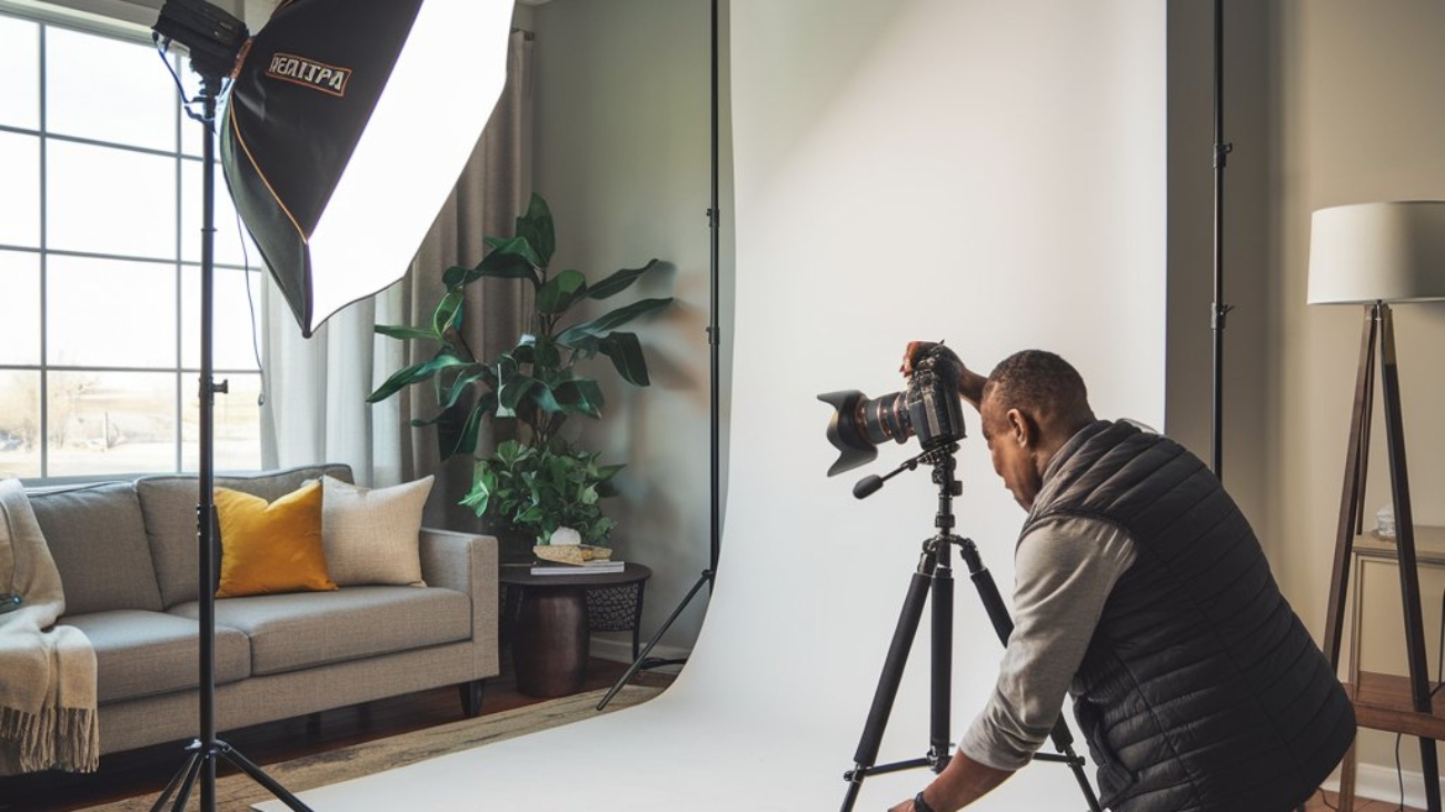 professional at-home photoshoot setup with lighting equipment Toronto
