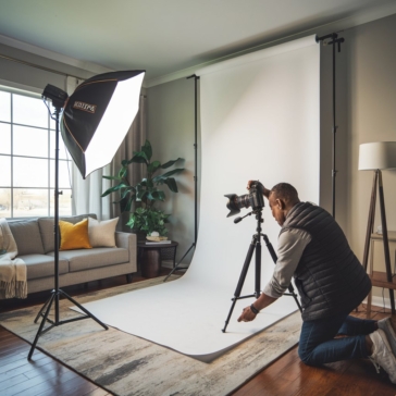 professional at-home photoshoot setup with lighting equipment Toronto