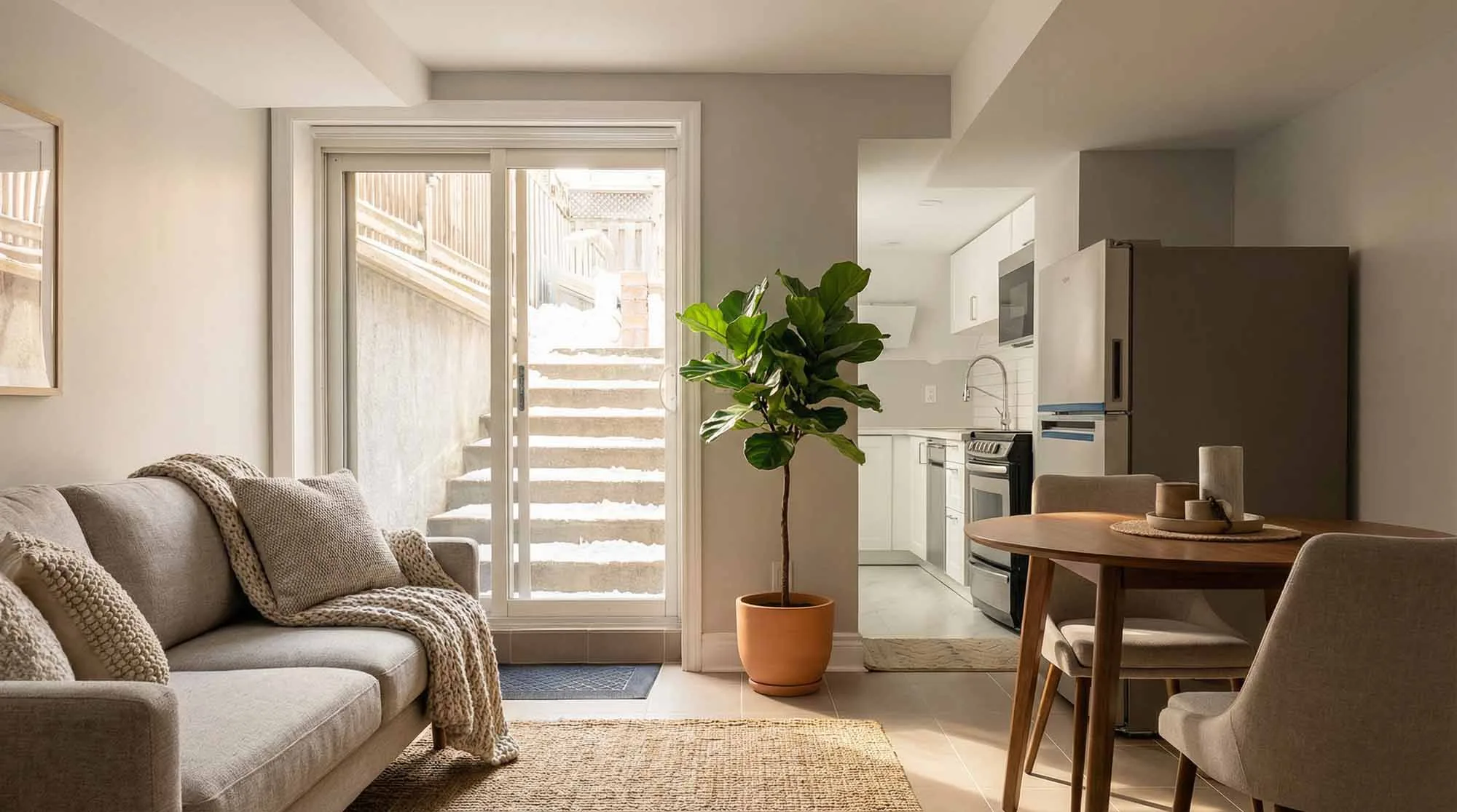 Bright staged condo living room photographed for a Toronto real estate listing