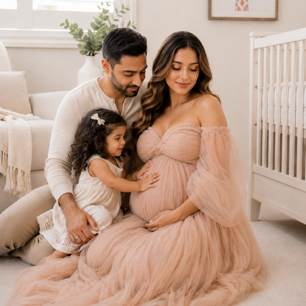 At-home maternity photography session with natural light