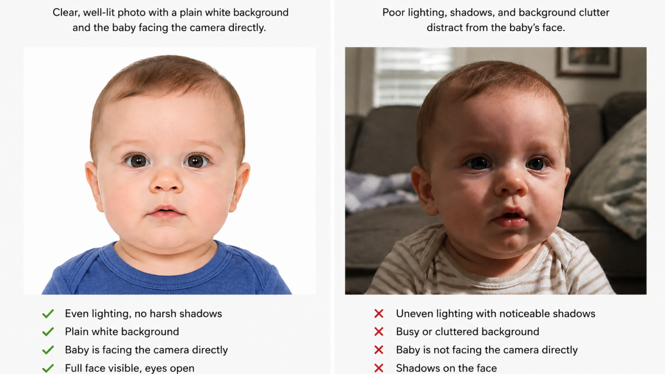 infant passport photo with professional lighting
