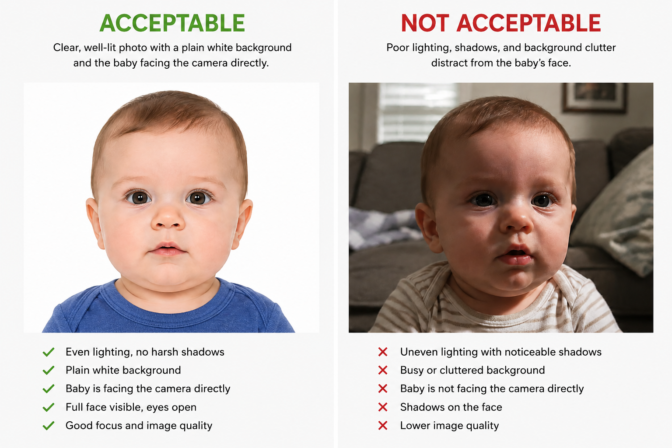 infant passport photo with professional lighting