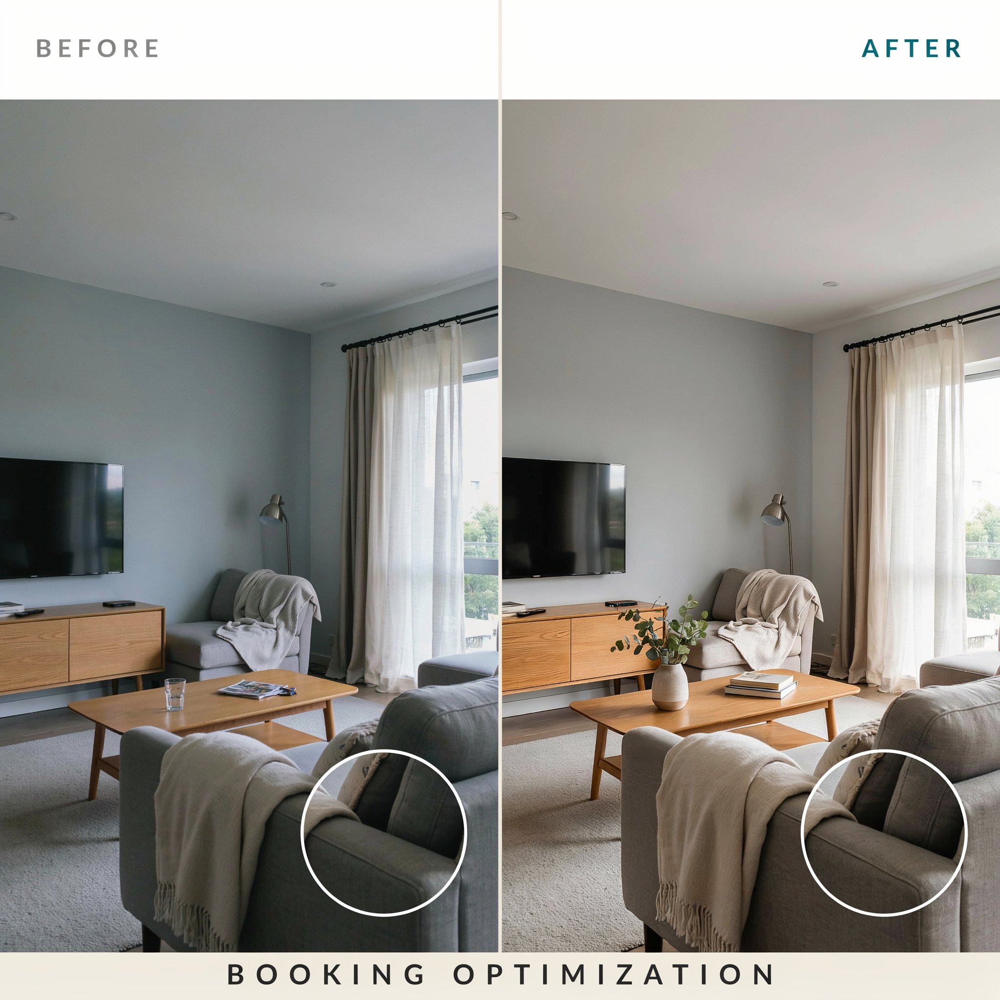 Professionally staged Airbnb living room photography