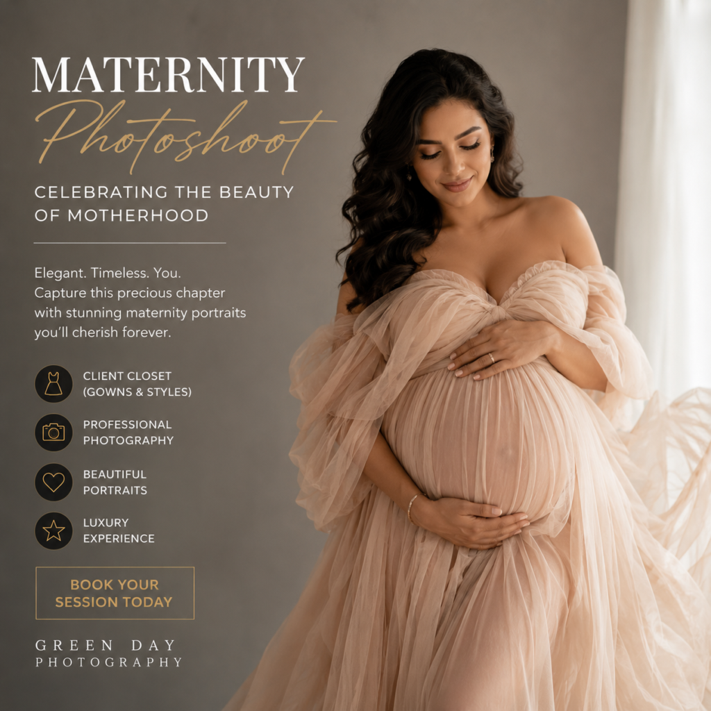 Pregnant woman posing in modern maternity photography studio