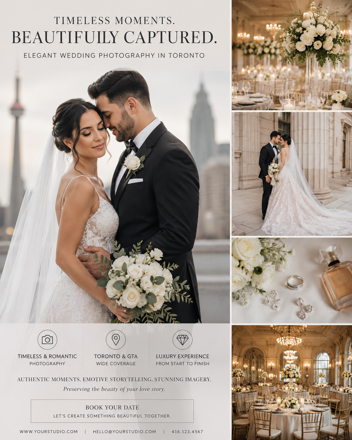 Elegant wedding couple portrait in GTA venue