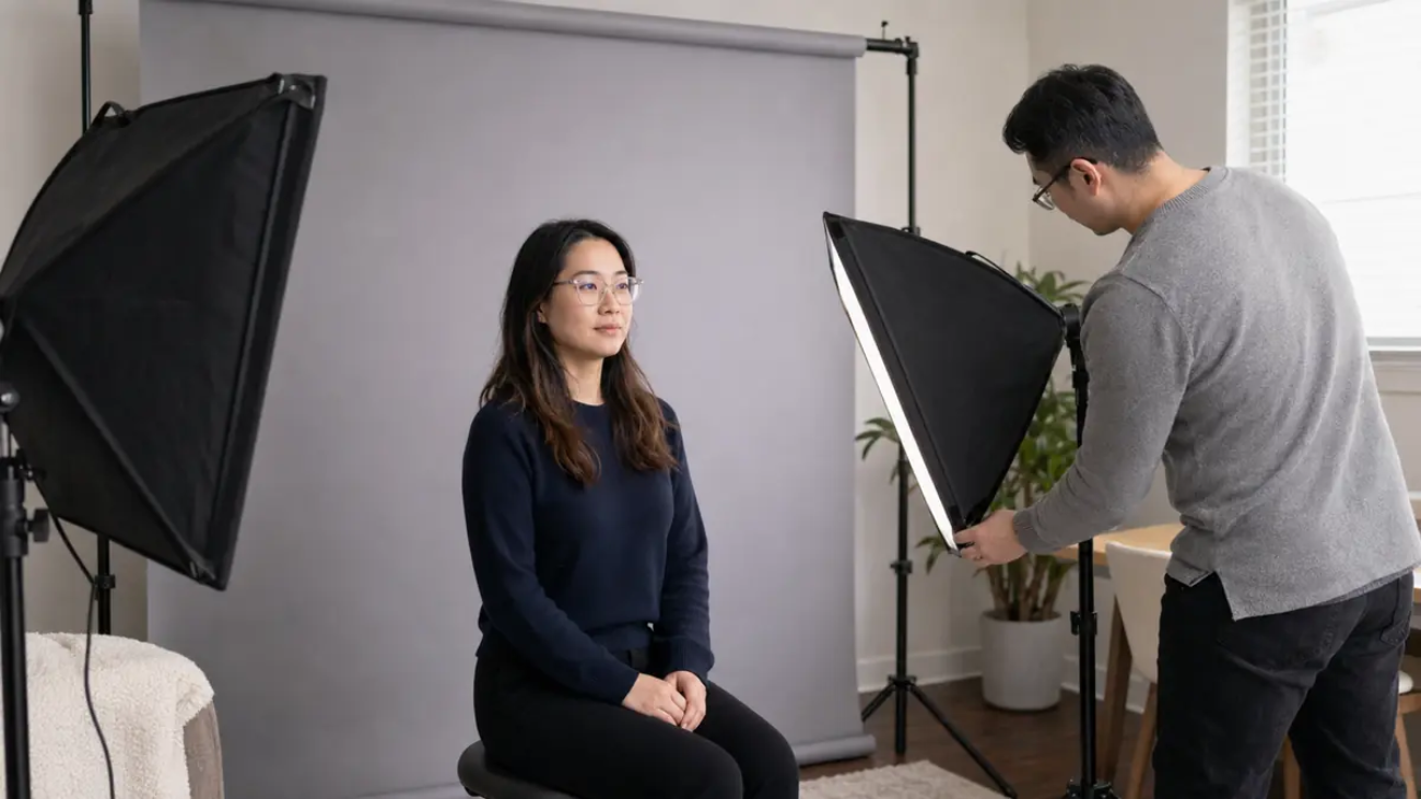 At-home Canadian passport photo session in Toronto with clear prescription glasses