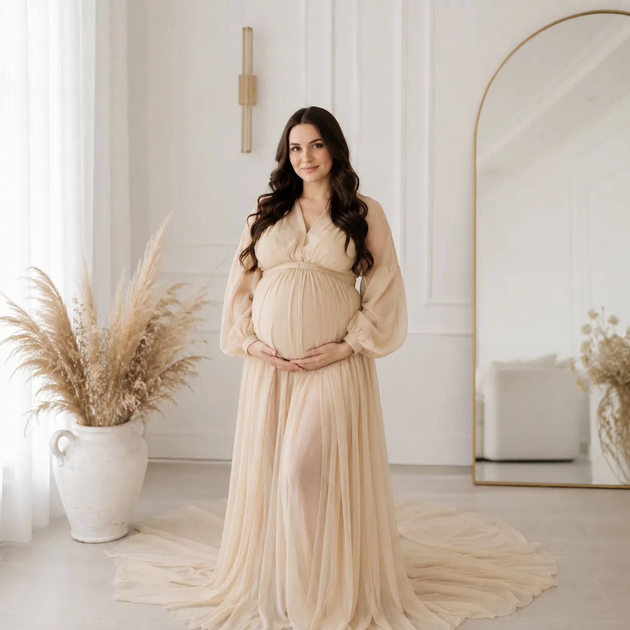 Elegant maternity portrait in a bright Toronto and GTA photography studio