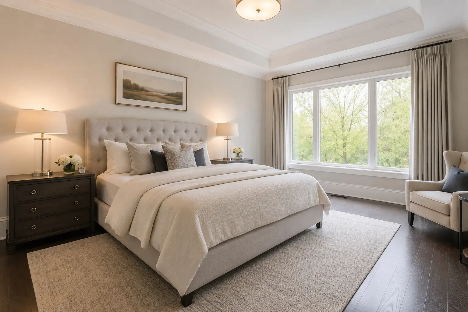 Staged primary bedroom photographed for a Richmond Hill property listing