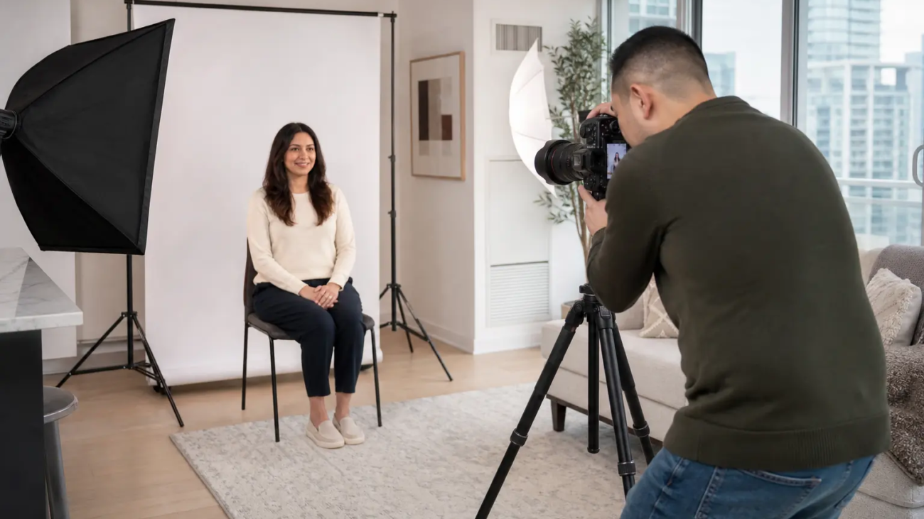 Professional photographer providing an at-home passport photo service in Toronto
