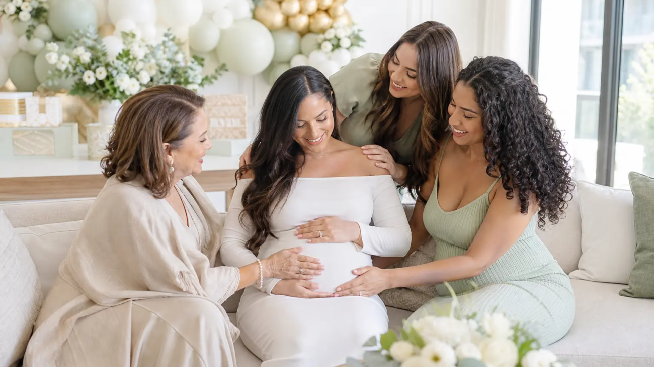 Baby shower photographer in Toronto capturing an expecting mother with family and friends