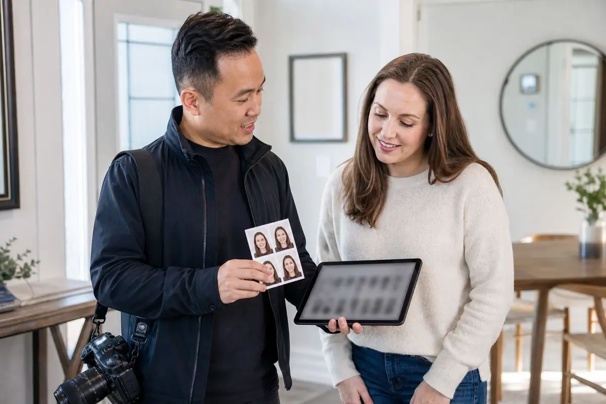 Professional delivery of printed and digital Canadian passport photos at home