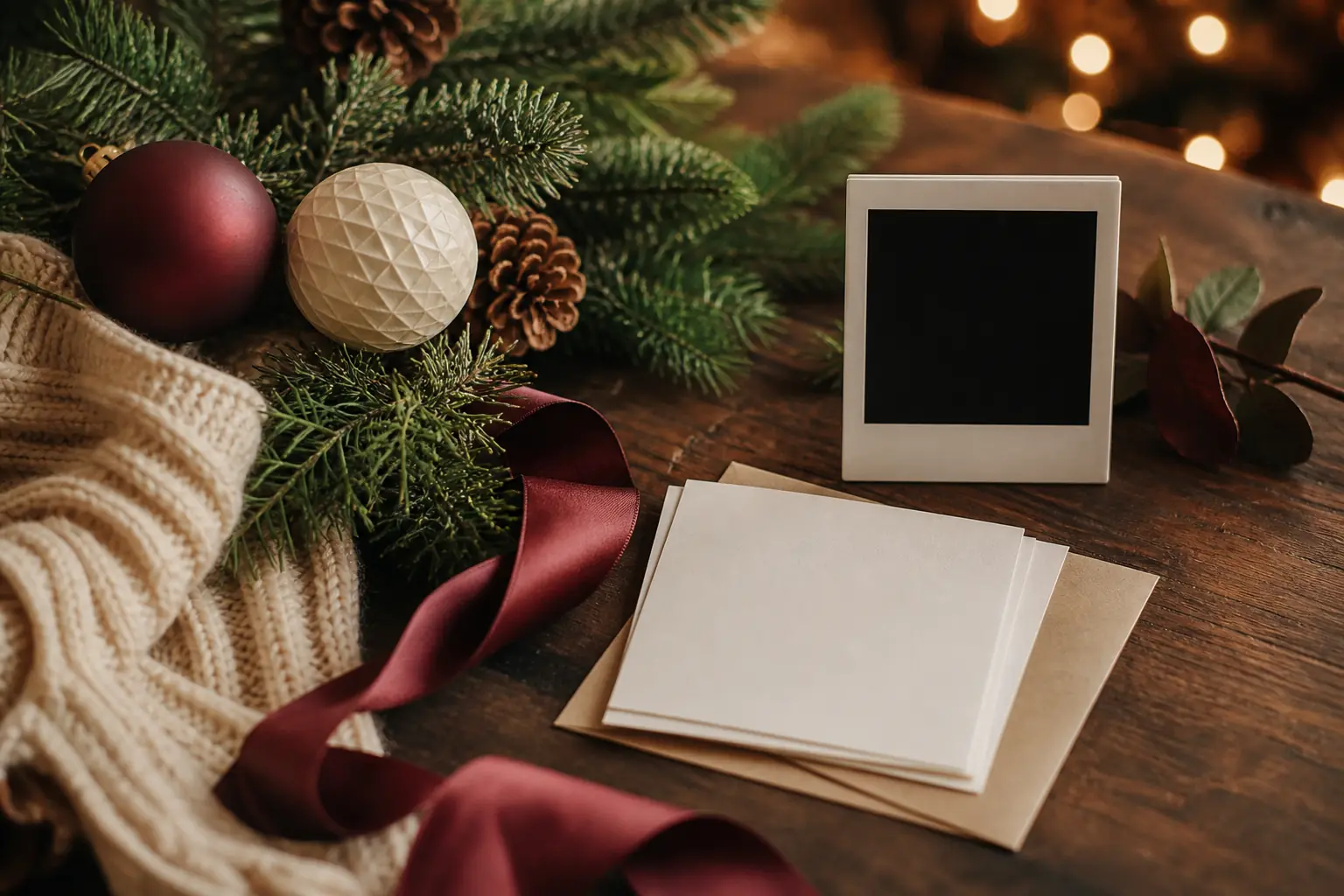 Christmas ornaments and styling details for an at-home photoshoot