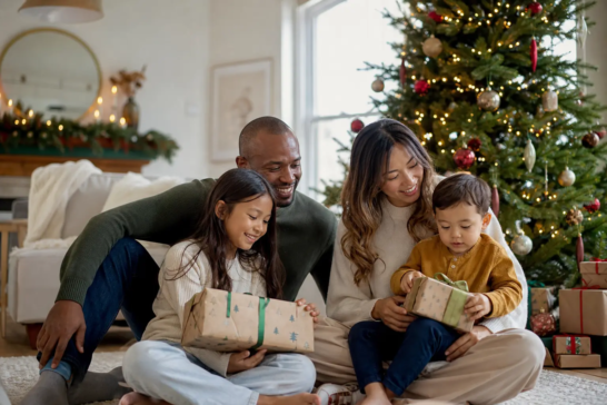 Family enjoying an at-home Christmas photoshoot in Toronto