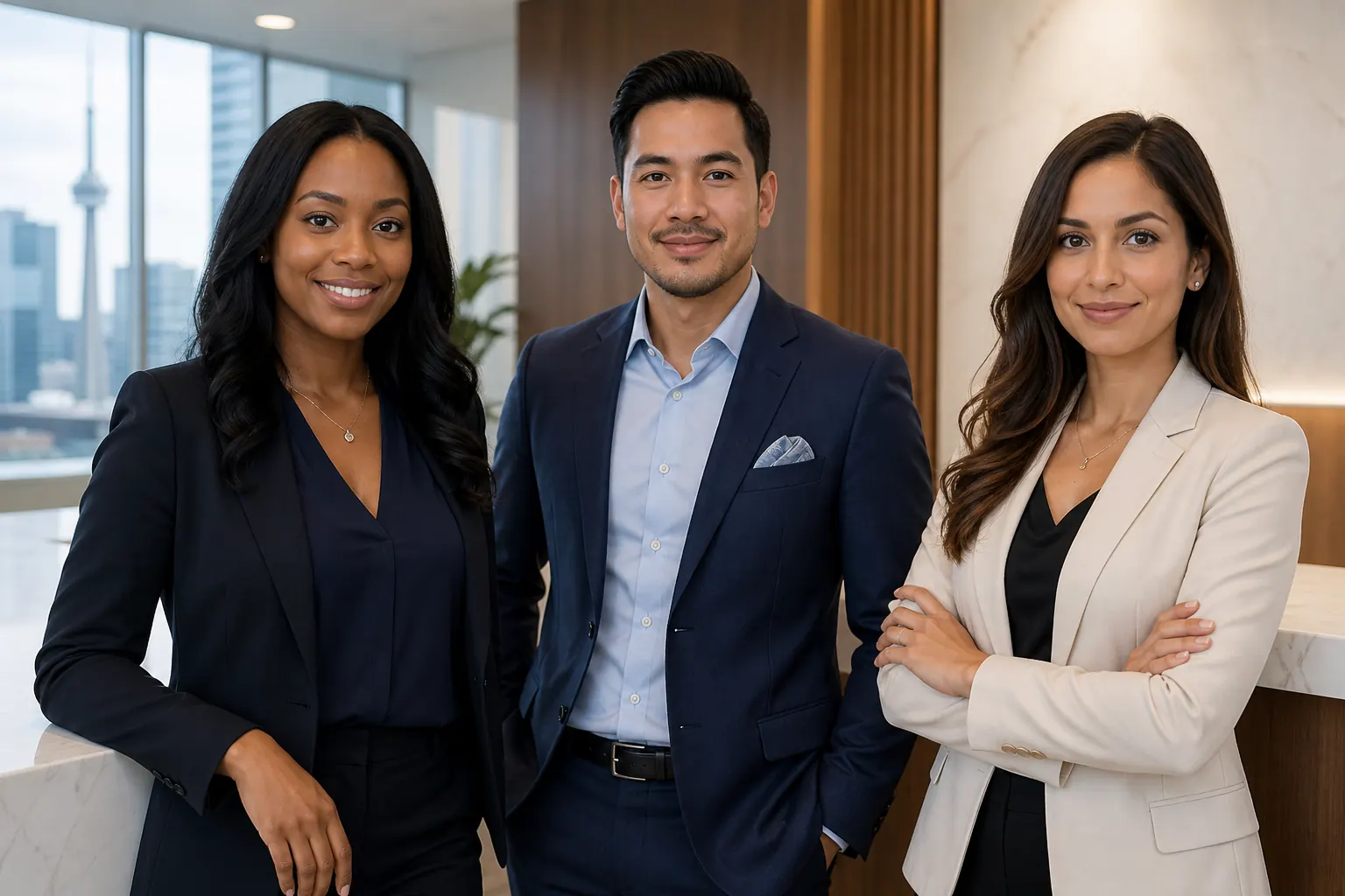 Business professional receiving posing guidance during a Toronto headshot session