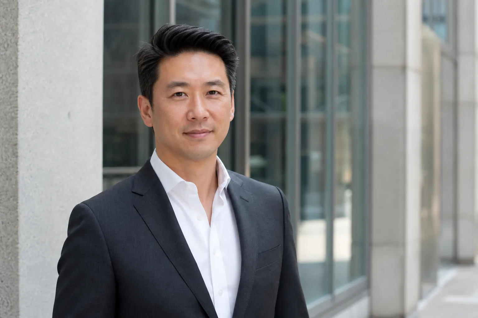 Corporate executive outdoor headshot in Toronto Financial District