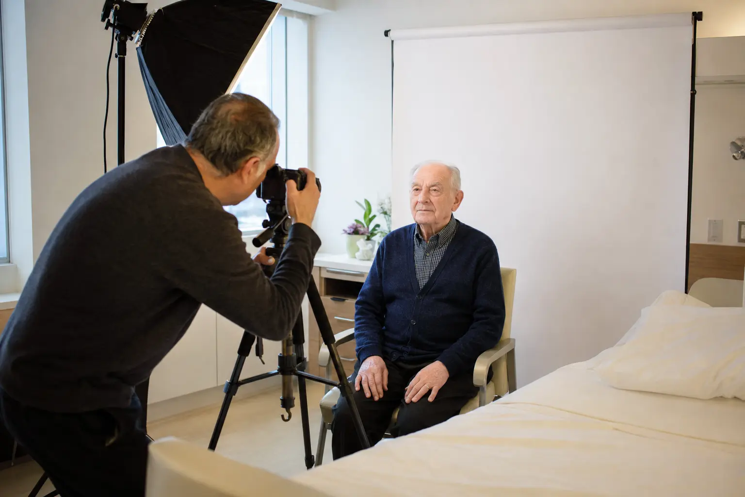 Mobile passport photo for a senior in a Toronto hospital or rehabilitation room