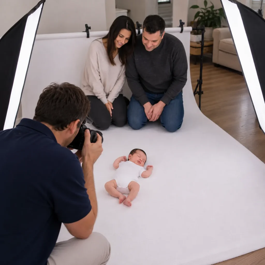 Infant passport photo session in Toronto with professional lighting