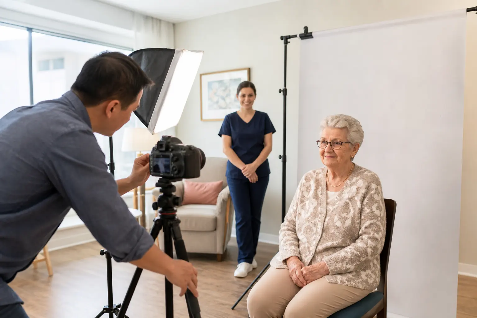 Mobile passport photographer visiting a senior in a Toronto care residence