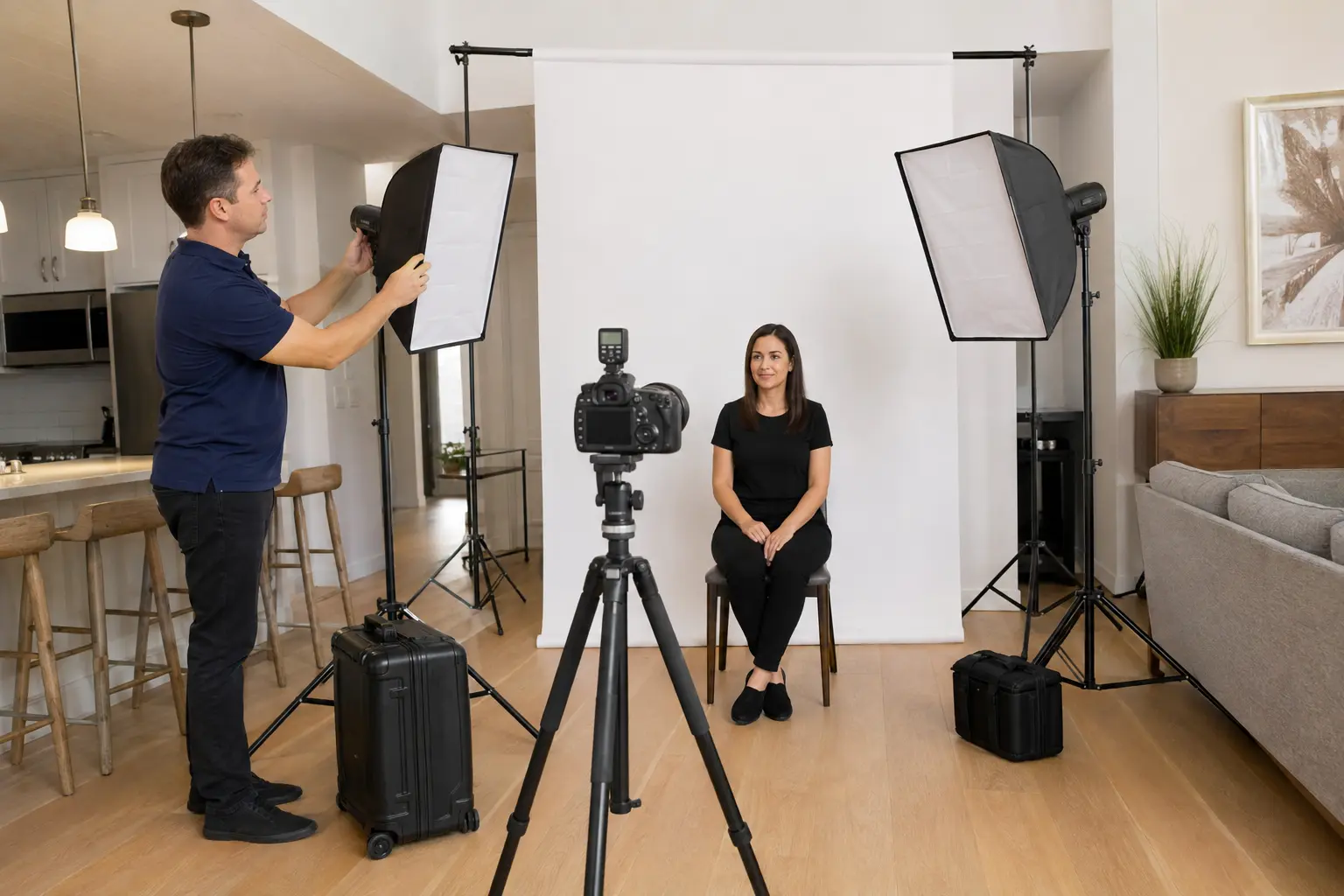 Mobile passport photo service setup inside a Toronto home