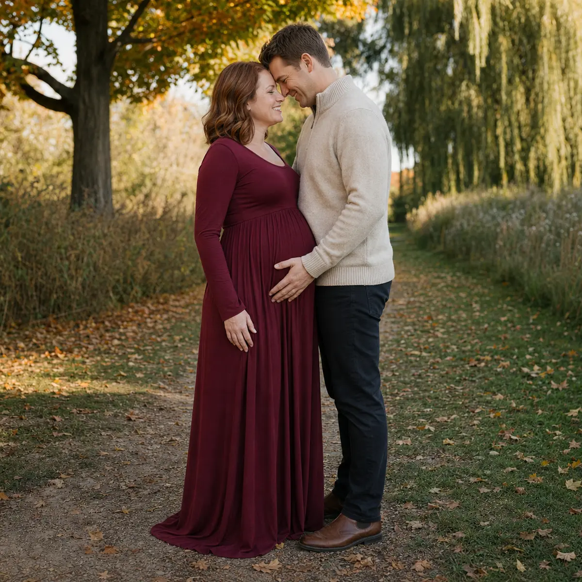 Outdoor maternity couple portrait during fall in Stouffville