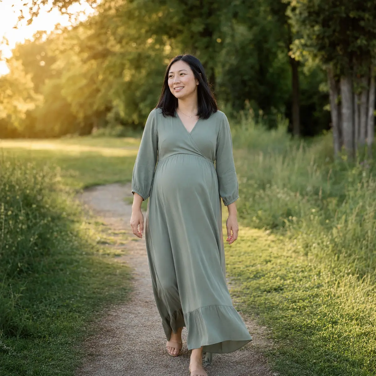 Outdoor maternity photography during golden hour in Stouffville
