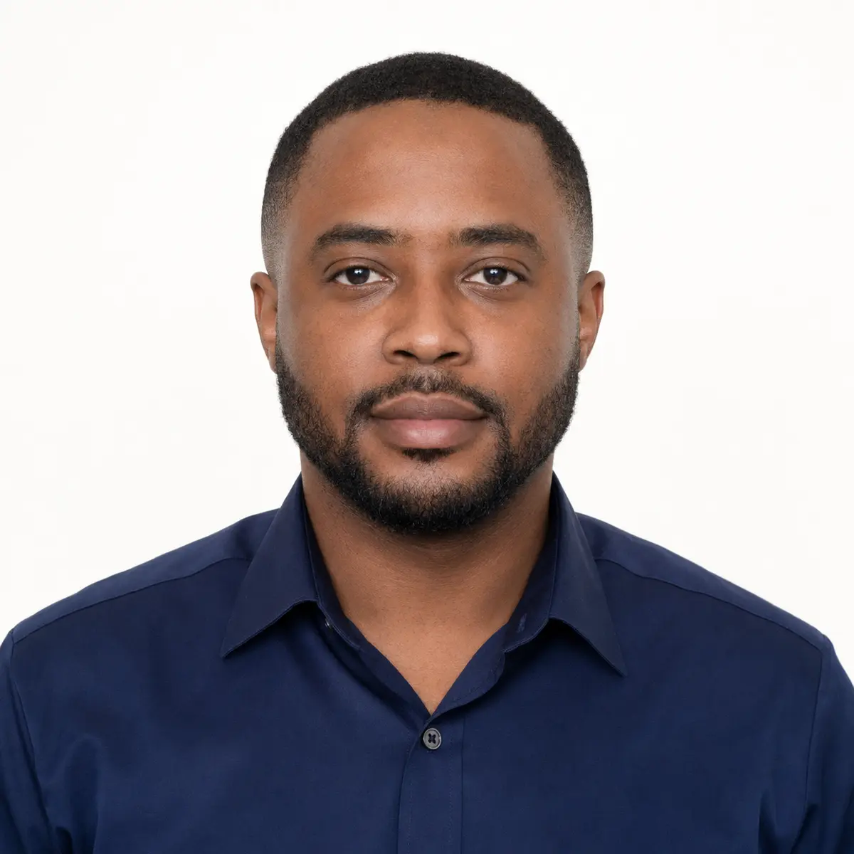 Professional passport photo of an adult man photographed in Toronto