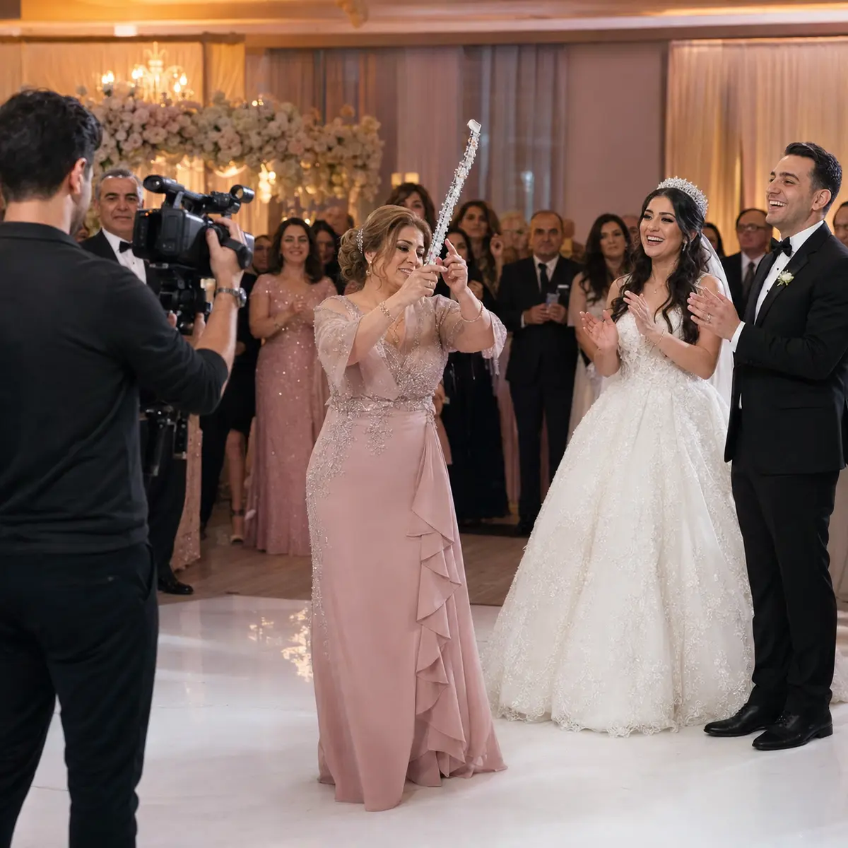 Videographer filming Raghse Chaghoo at a Persian wedding reception in Toronto