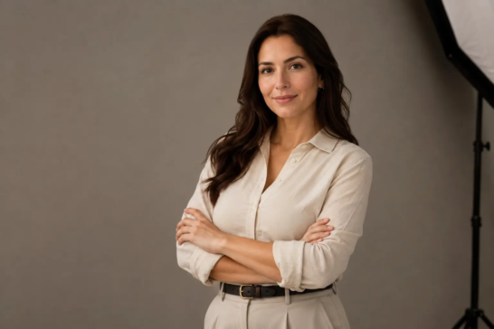 Portrait photography techniques demonstrated with soft studio lighting and natural posing