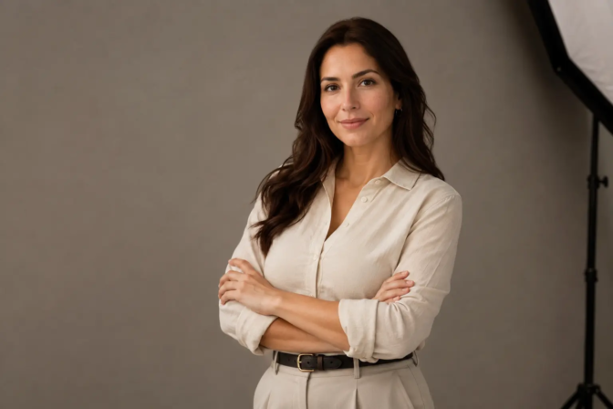 Portrait photography techniques demonstrated with soft studio lighting and natural posing