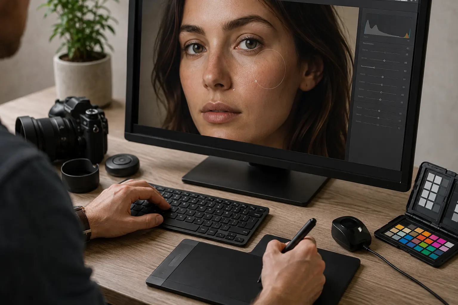 Portrait retouching with a local adjustment mask and pen tablet