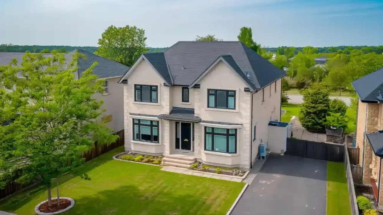 Aerial exterior photograph of a detached home for a Toronto and GTA real estate listing