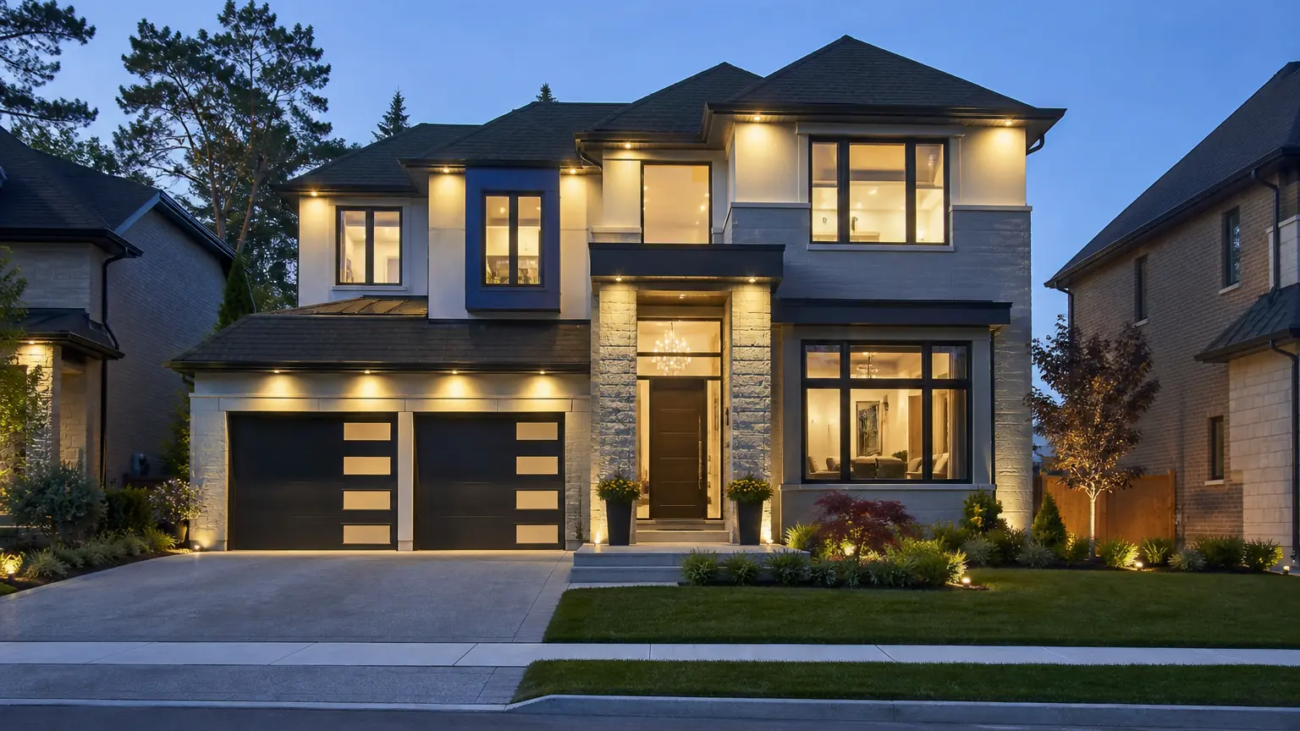 Contemporary GTA home photographed at blue hour for a real estate listing