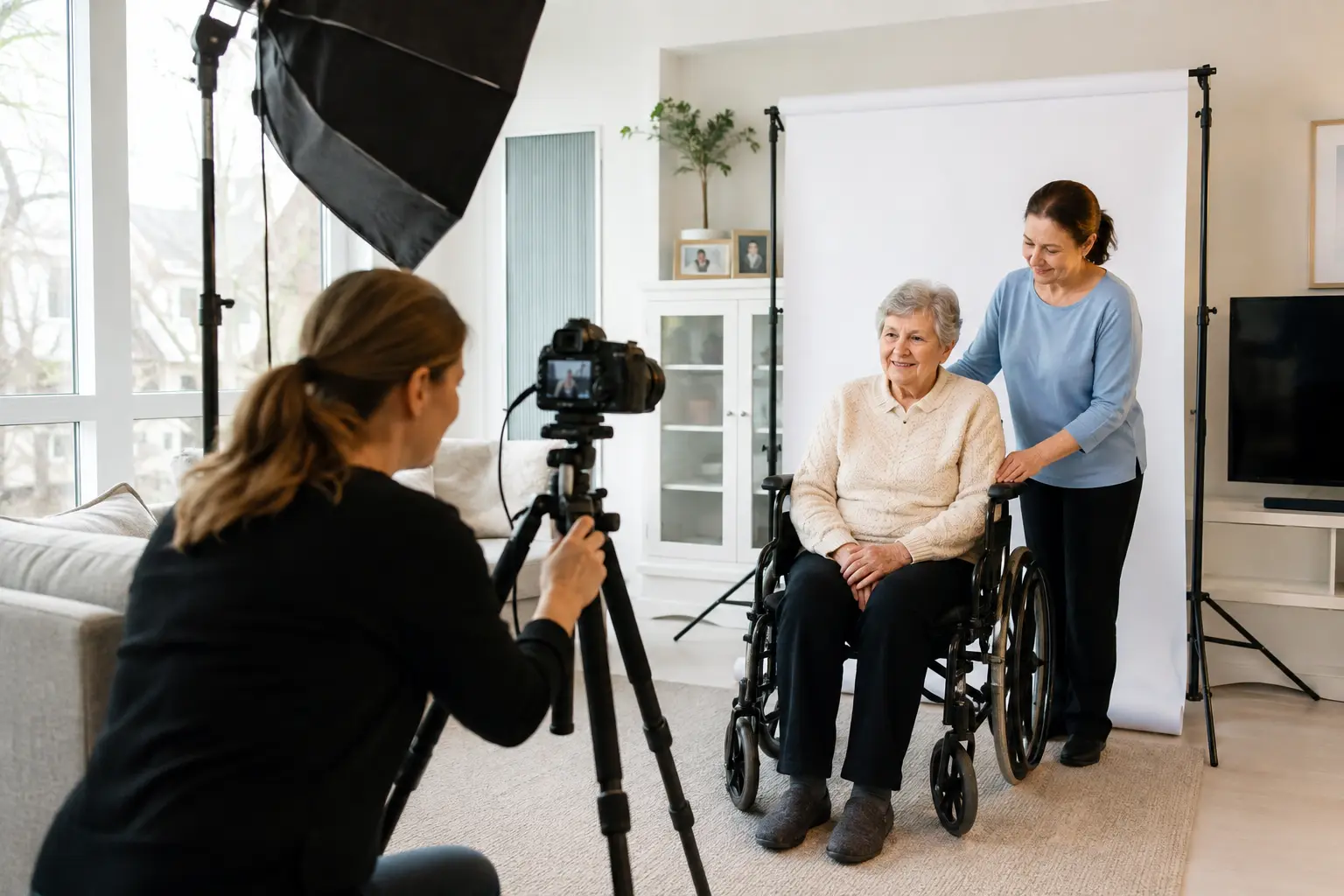 Senior passport photo at home in Toronto with accessible setup
