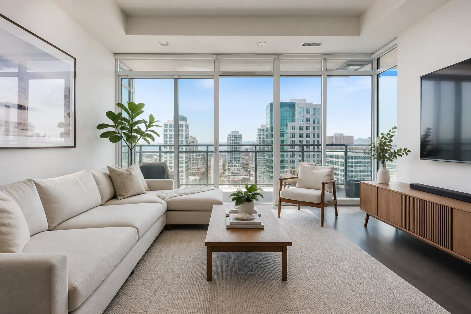 Bright Toronto condo living room prepared for professional real estate photography