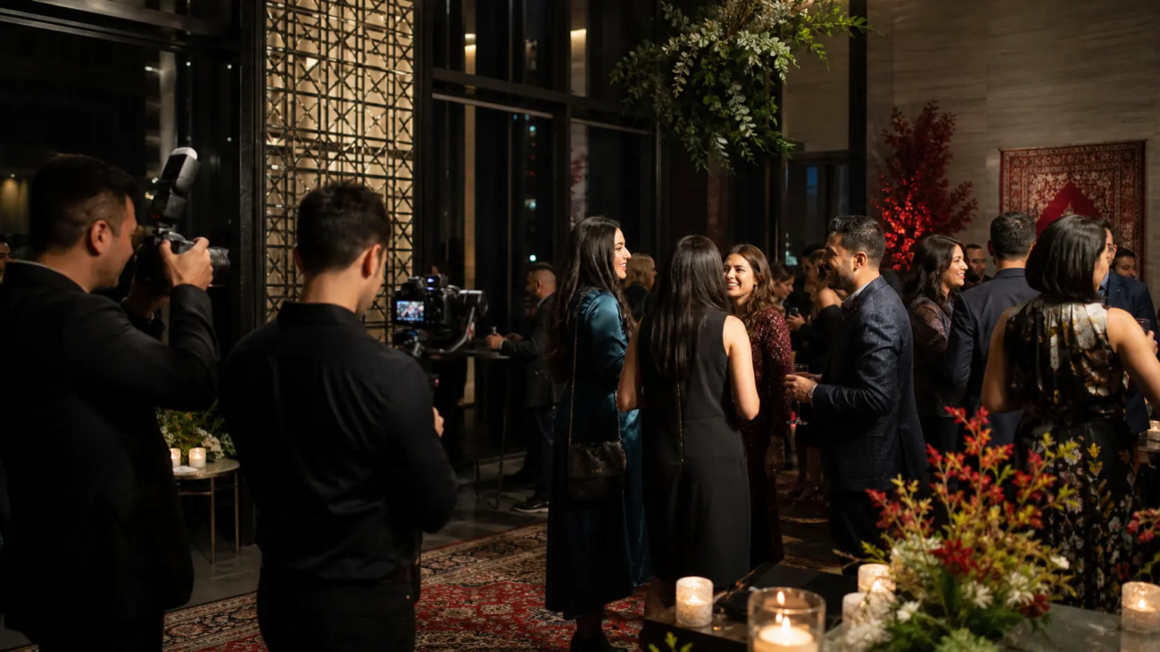 Professional photographer and videographer covering a multicultural evening event in Toronto