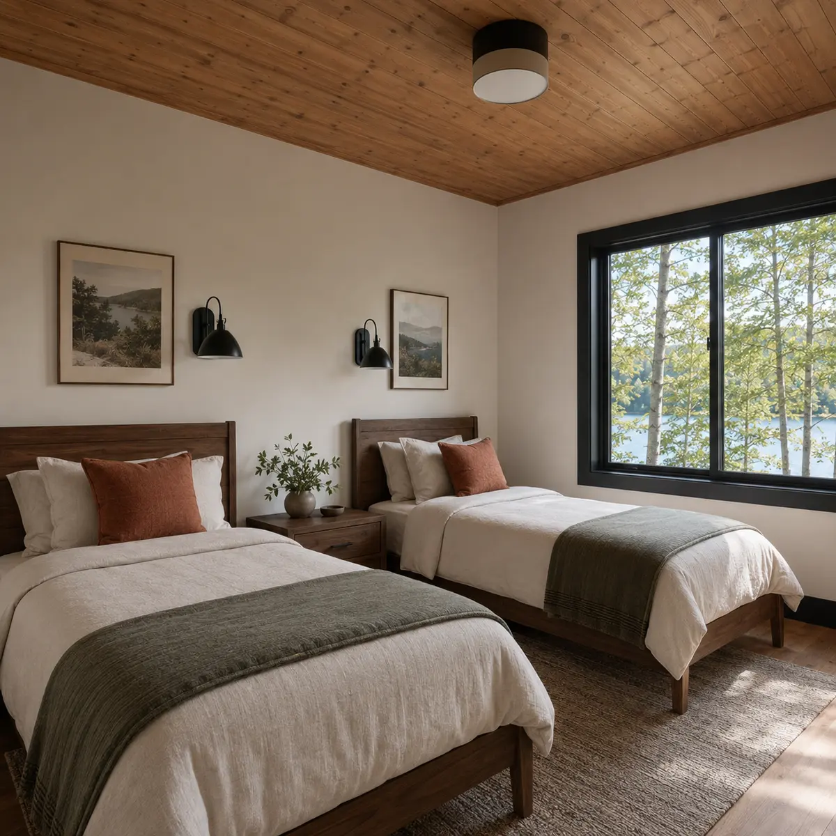 Twin guest room arranged for a family-friendly vacation rental listing