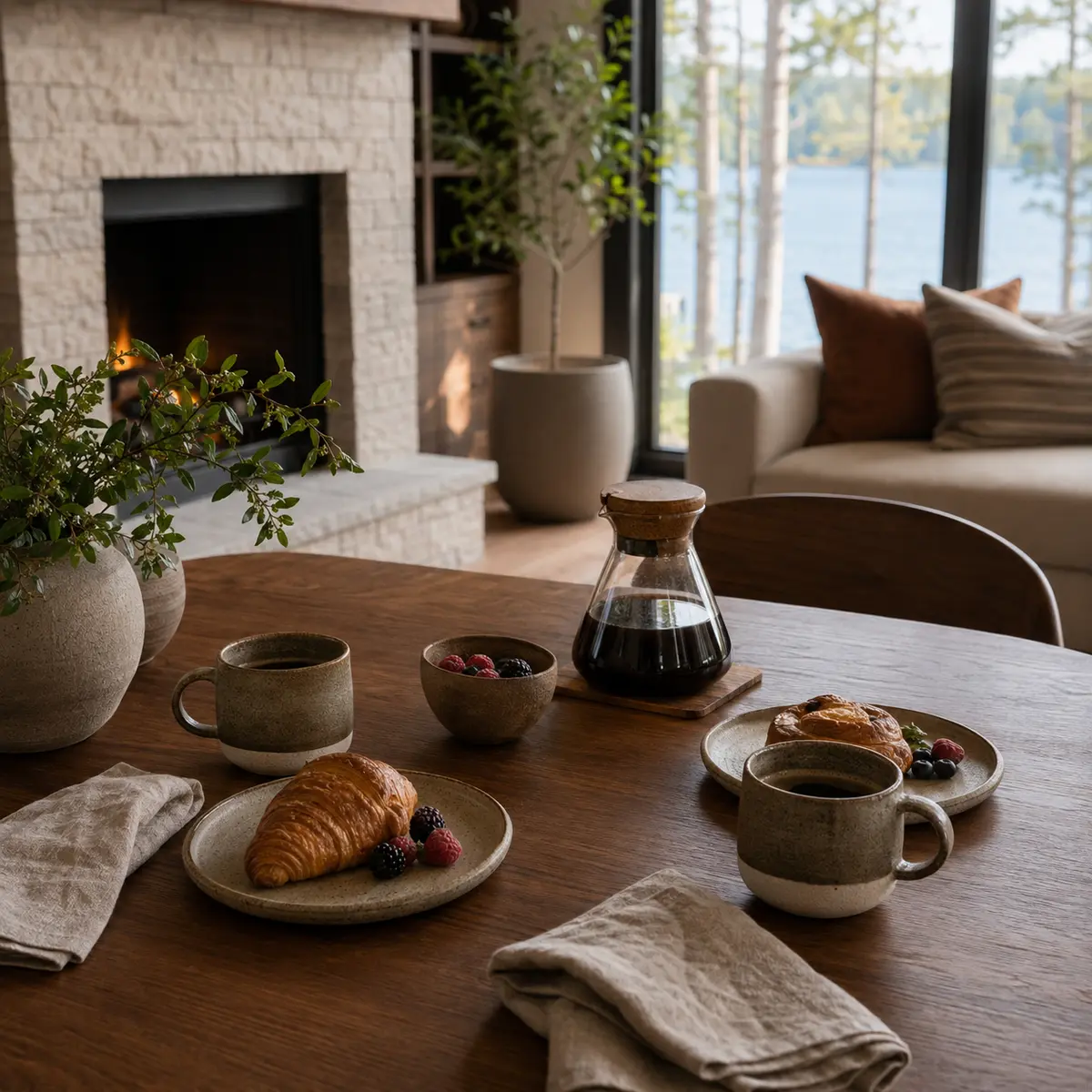 Breakfast and coffee detail styled for an inviting Airbnb listing gallery