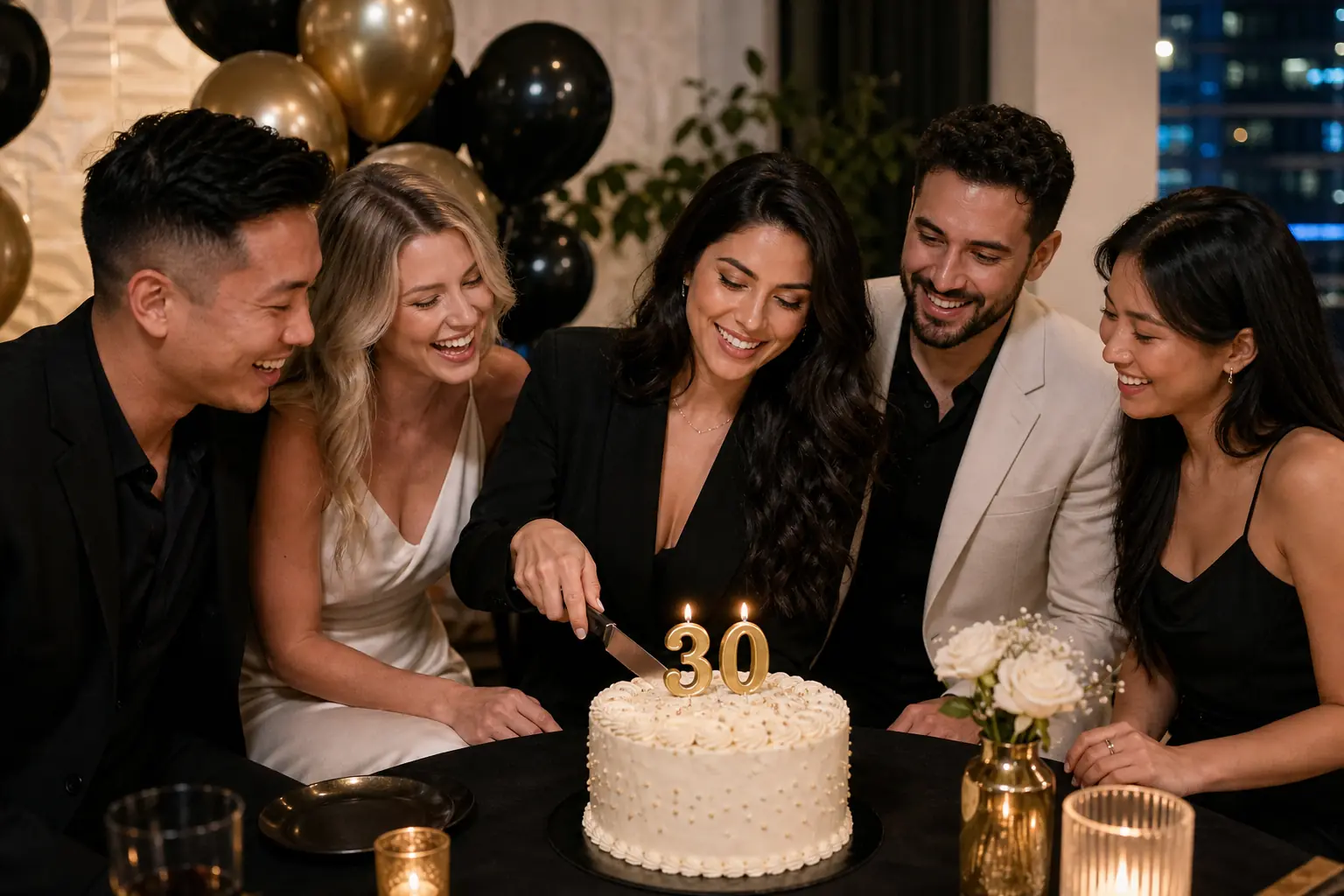 Friends celebrating during 30th birthday party photography in Toronto