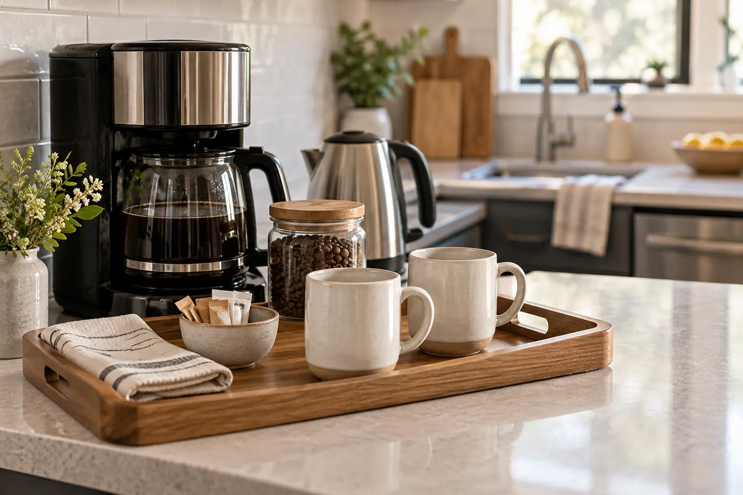 Airbnb coffee station photographed as a memorable guest amenity