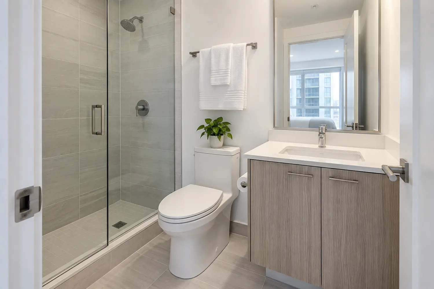 Clean staged Airbnb bathroom prepared for listing photography