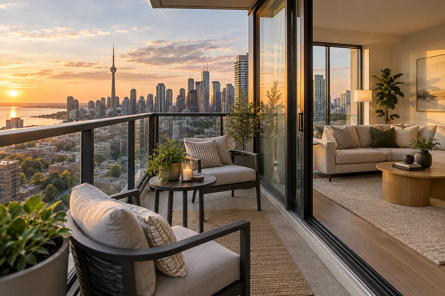 Toronto Airbnb balcony and living room photographed as a strong cover image